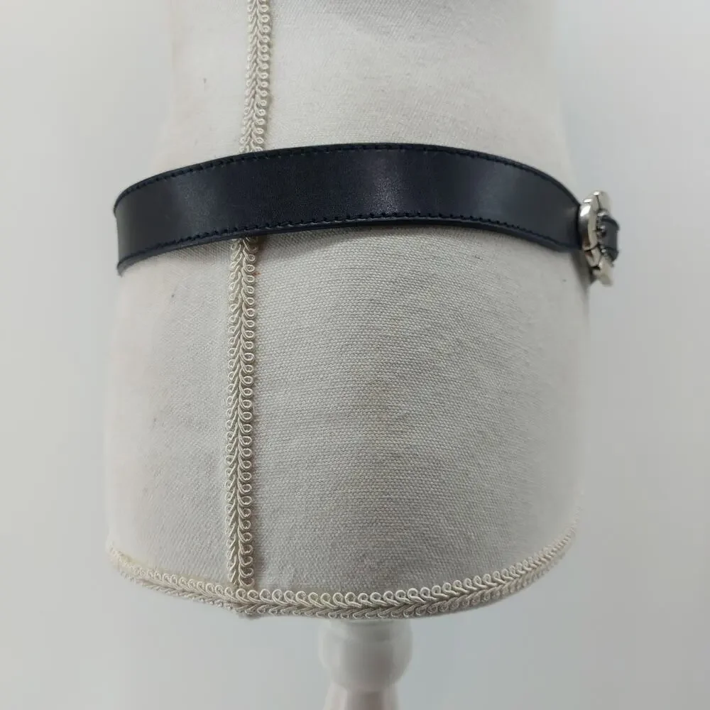 Liz Claiborne Womens Large Belt 1989 Genuine Leather Silver Buckle vtg